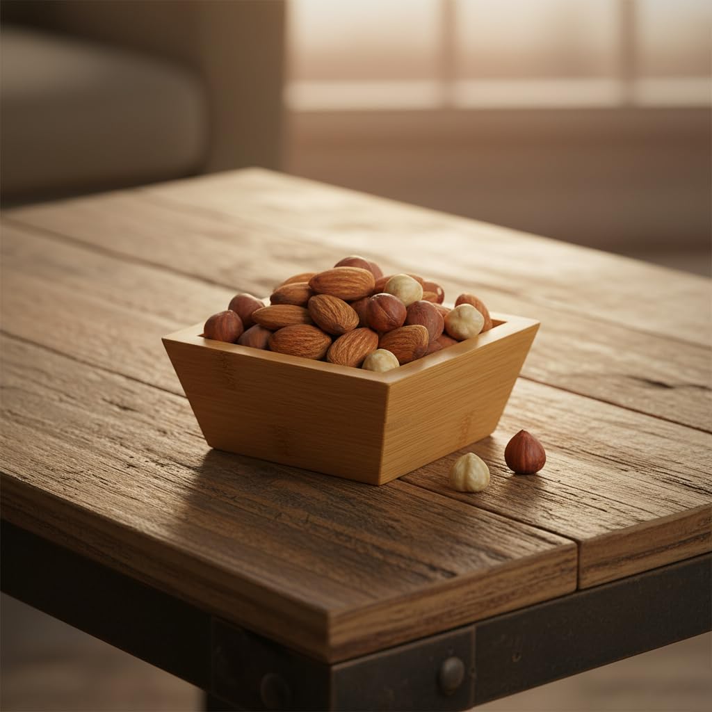 Deconox Doğal Bambu Kare Çerezlik ve Sunum Kasesi – 10x10 cm Kahvaltılık Zeytinlik, Sosluk, Drajelik ve Kahve Yanı Lokumluk (1 Adet)
