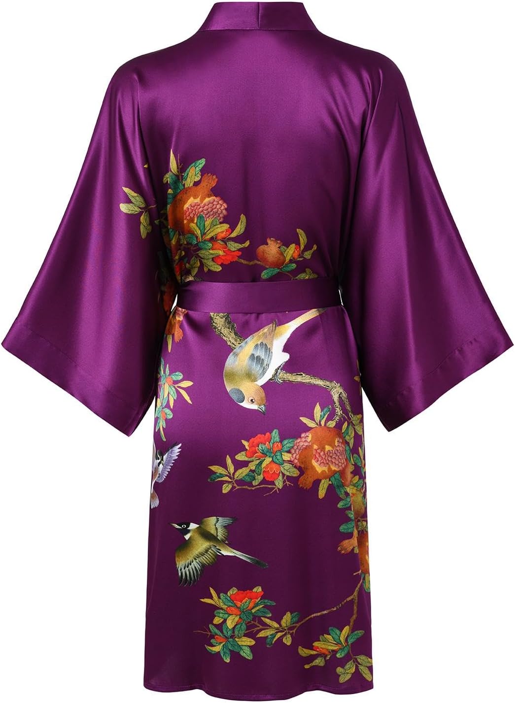 Women's Silk Kimono Robe Short Bathrobe Nightgown 100% Mulberry Silk for Women - Classic Floral Pattern