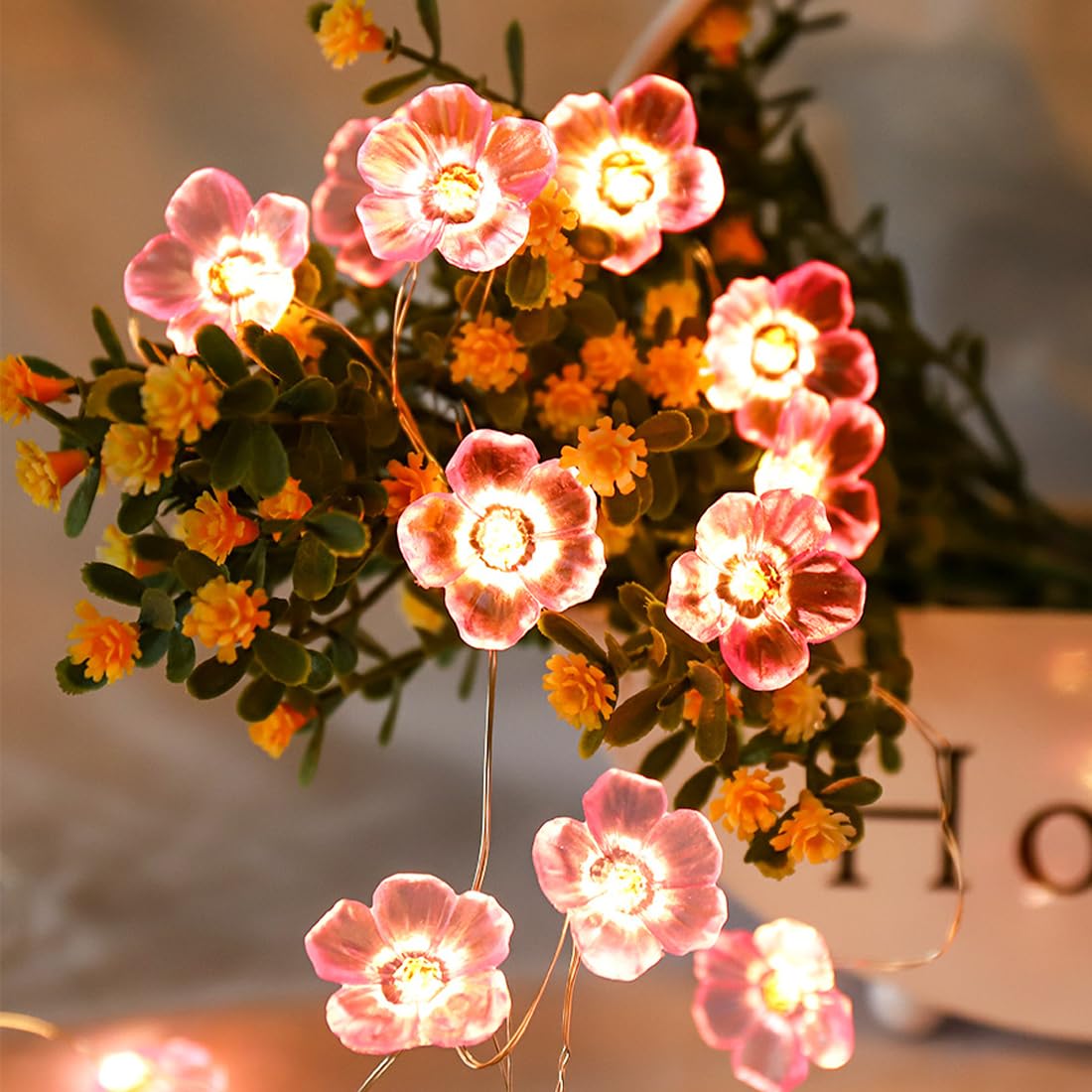 Wishstar Guirlande Lumineuse Fleurs De Cerisier Rose 2m 20 LED - Décoration Intérieur Et Extérieur