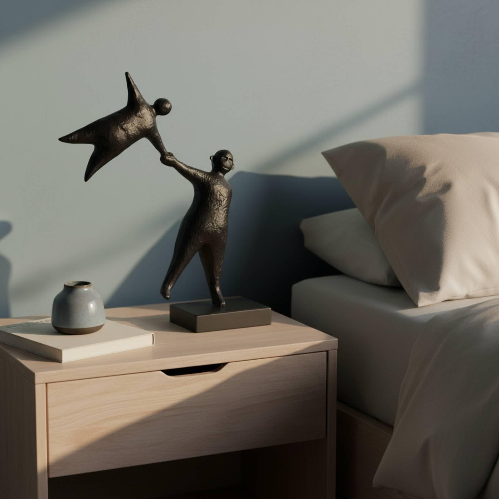 Adorno Escultural Resina con Dos Figuras Estilizadas Inclinada y Acabado Mate para Estante Compacto Acuada para Ambiente Creativo
