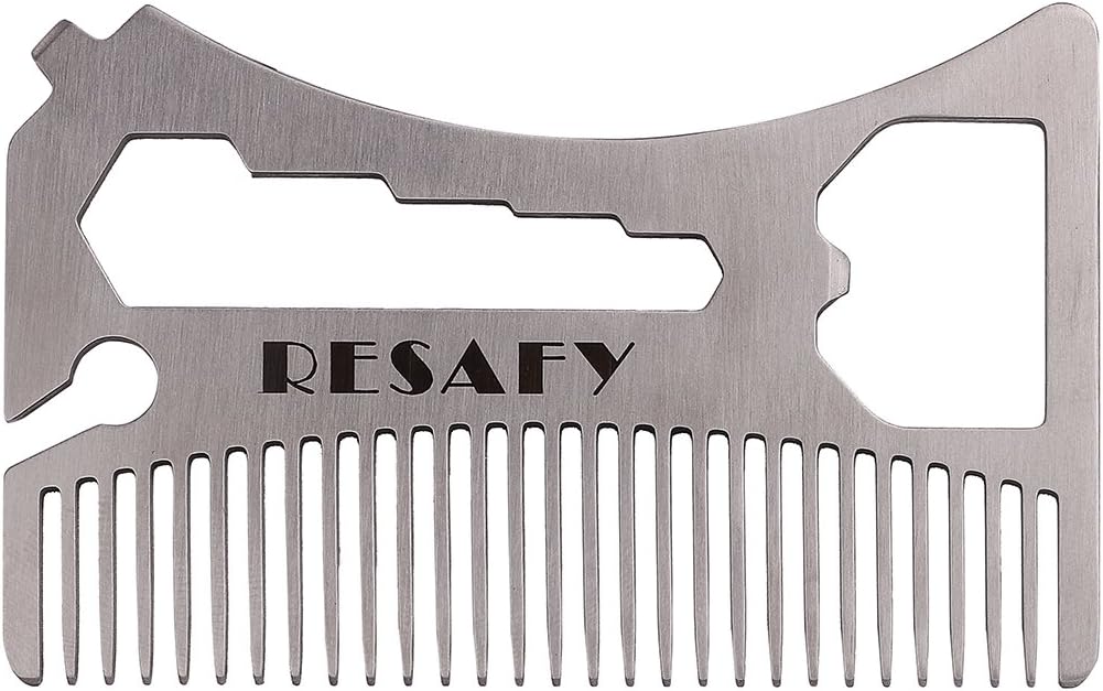 Resafy Pocket Comb for Men,Special Thickening Stainless Steel Hair Beard Wallet Comb with Bottle Opener Screwdriver Wrench