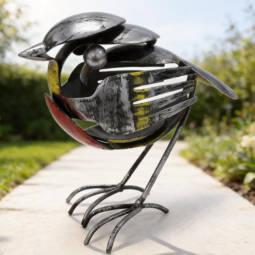 Metal Robin Garden Ornament, 2026 New Robin Bird Scrap Metal Art Sculpture, Handcrafted Bird Statue, Rustic Red Chest Bird Statue, Garden Ornaments Outdoor for Garden, Patio, Office Desk (C)