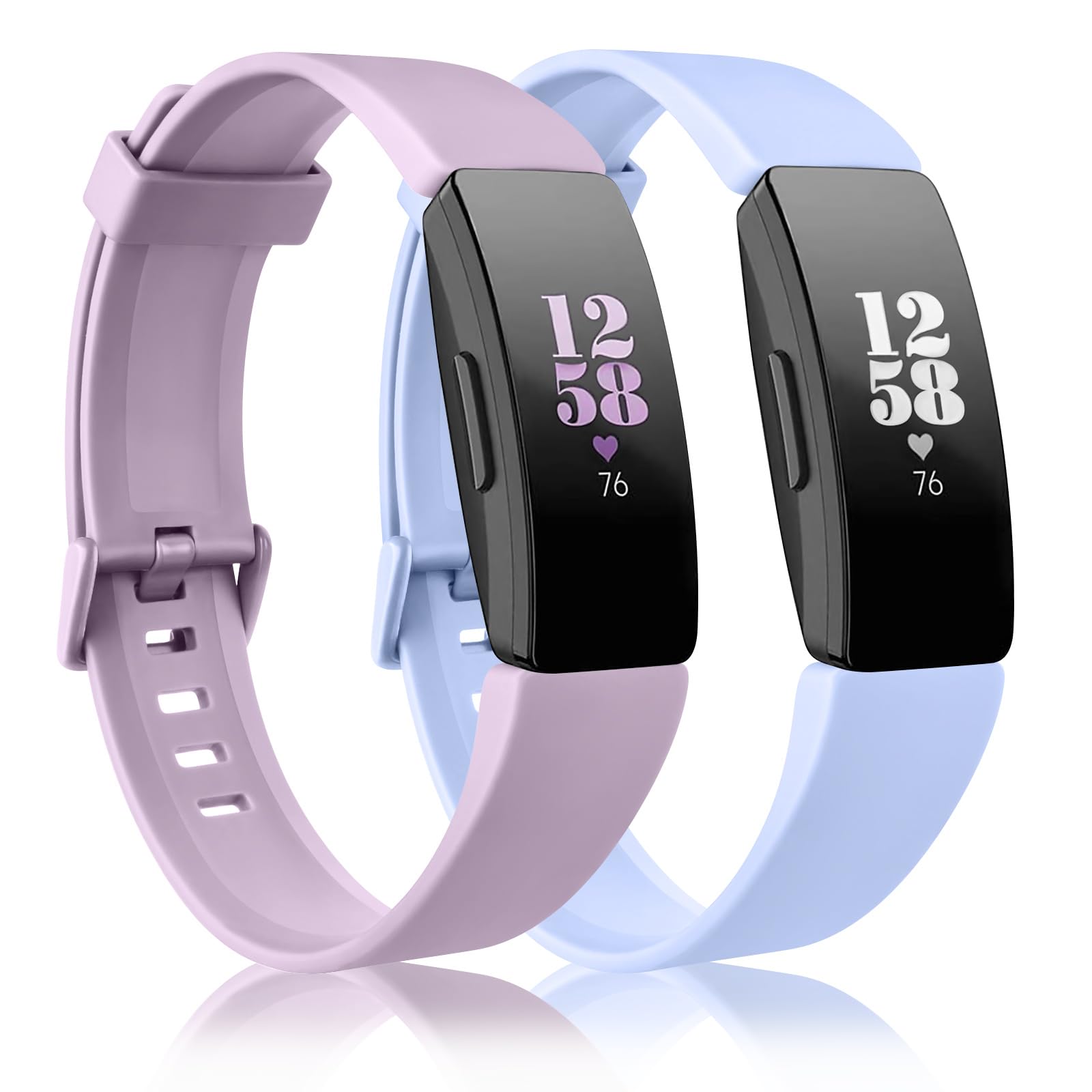 AMCC Straps Compatible with Fitbit Inspire 2 Strap, Soft Silicone Sport Replacement Wristband for Women Men (Light blue+Light purple, Large)