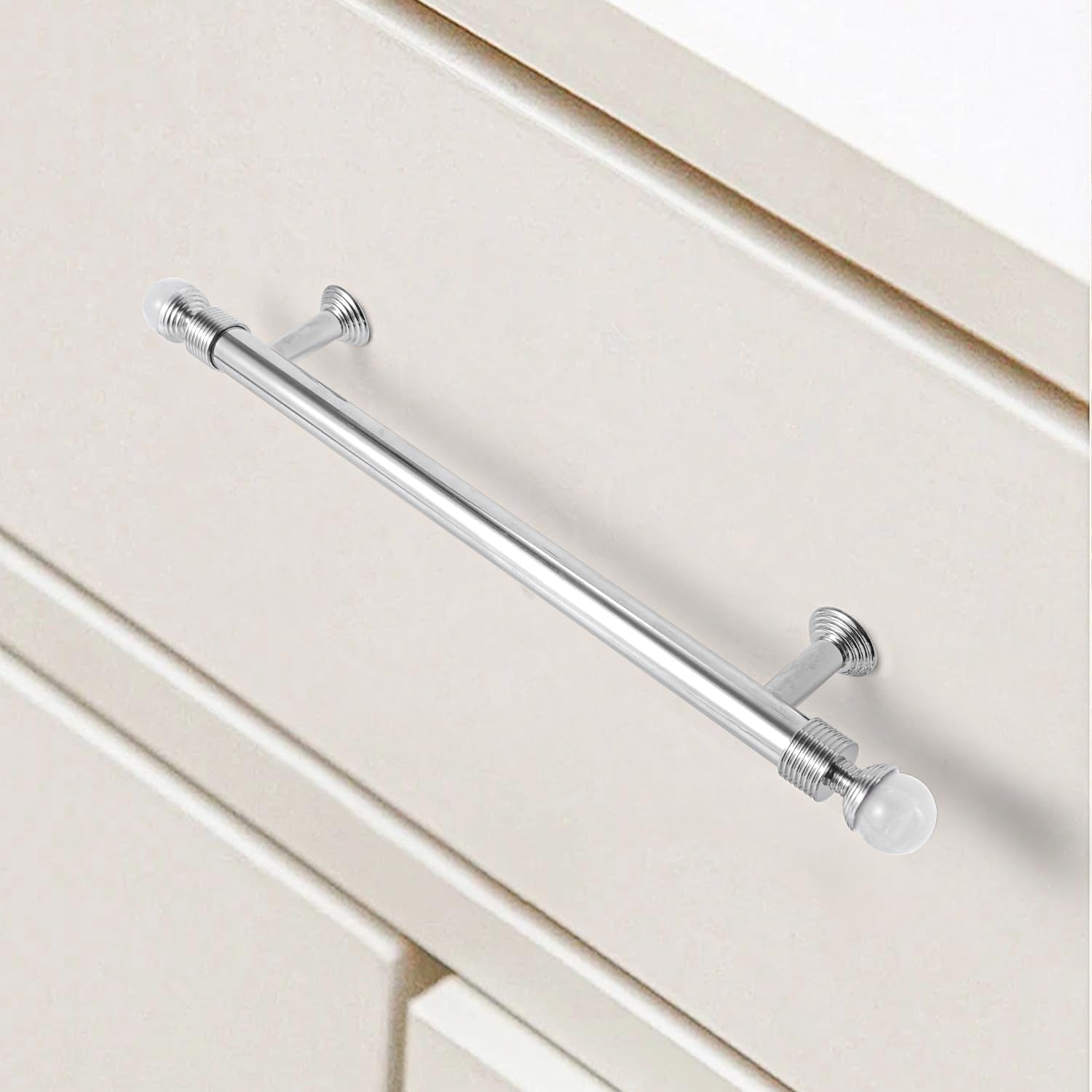 8 Pack 9 Inch Hole Centre Crystal Brass Cabinet Pulls Decorative Drawer Pulls Modern Cupboard Door Handles for Dresser Drawer Closet, Bright Chrome and White Crystal, 3XL