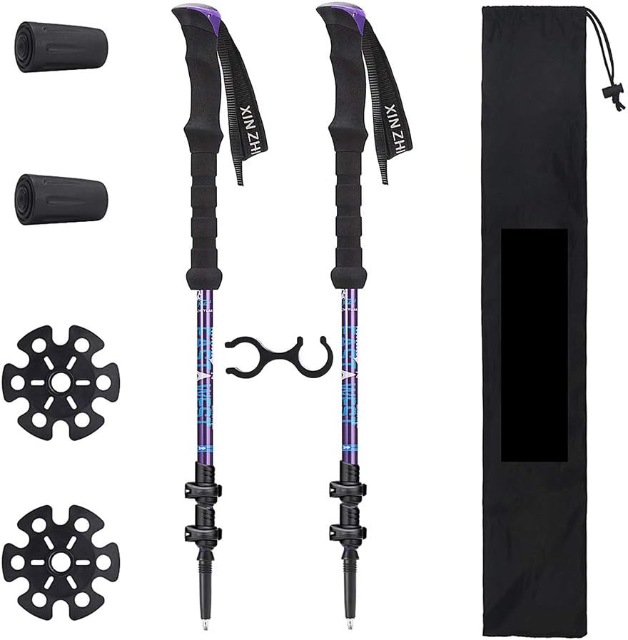 2 Pack Carbon Fiber Trekking Poles – Collapsible and Telescopic Walking Sticks with Natural Cork Handle and Extended EVA Grips, Ultralight Hiking Pole