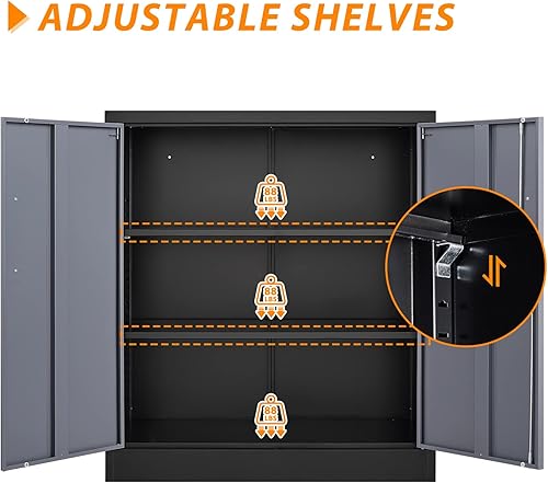 Miniatura 123 de Armario de almacenamiento de metal con ruedas, armario de almacenamiento con cerradura de 73 pulgadas con 2 estantes ajustables y 1 cajón para Negro