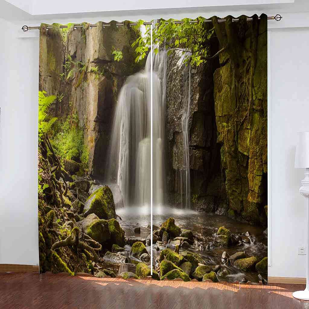 Rideaux Thermiques Isolants Cascade 3D Rideau Occultant Phonique de Salon Moderne Oeillets