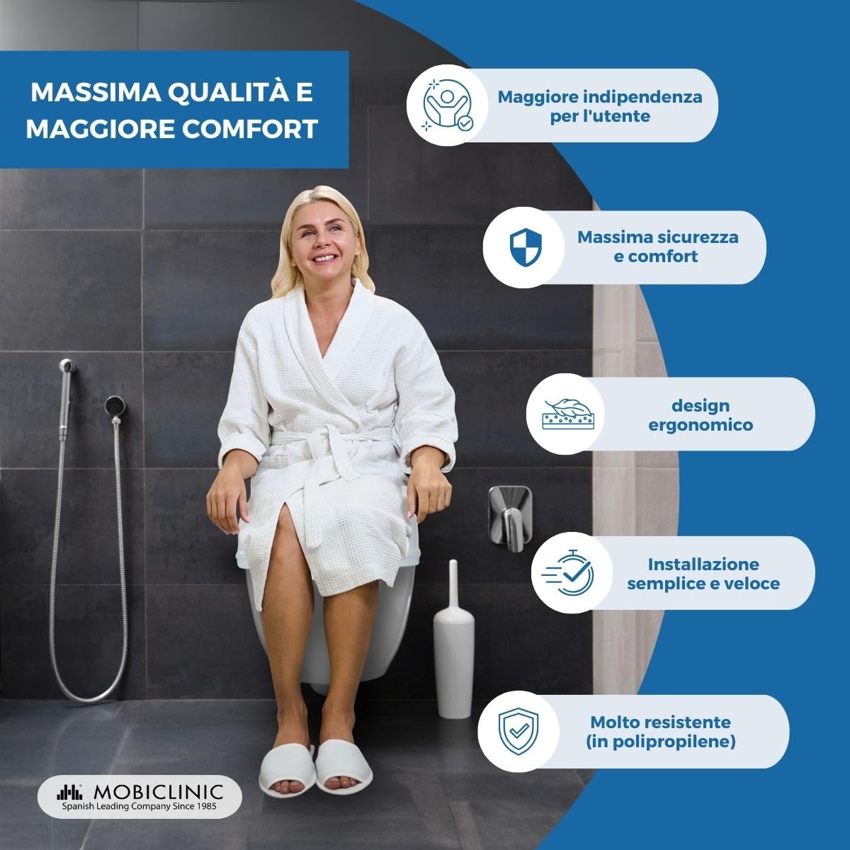 Mobiclinic, Rialzo WC per Anziani, Altezza 10 cm, Alza Water, Bidet, Disabili, Senza Coperchio, Ausili, Plastica, Regolabile, Bianco, Titán