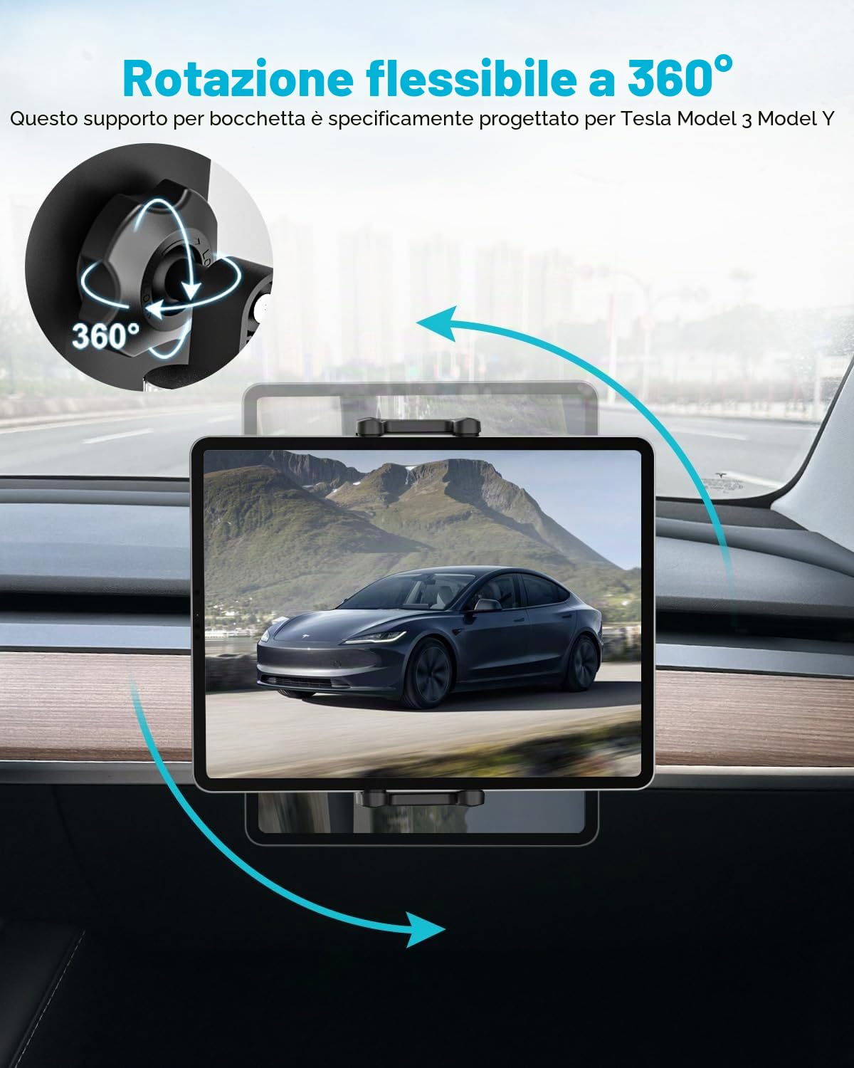 Supporto Tablet per Passeggero Tesla Model Y/3, Porta Co-Pilot per Presa Aria, Road Trip Essentials per iPad Pro Air Mini, iPad 10.9, Galaxy Tab, Cellulare, 4-13" Tablets