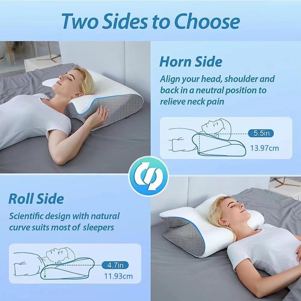 Oreiller Cervical Ergonomique En Mousse Mémoire – 2 En 1 Pour Dormeurs Sur Le Dos Et Le Côté – Soutien Orthopédique Pour Nuque Et Dos