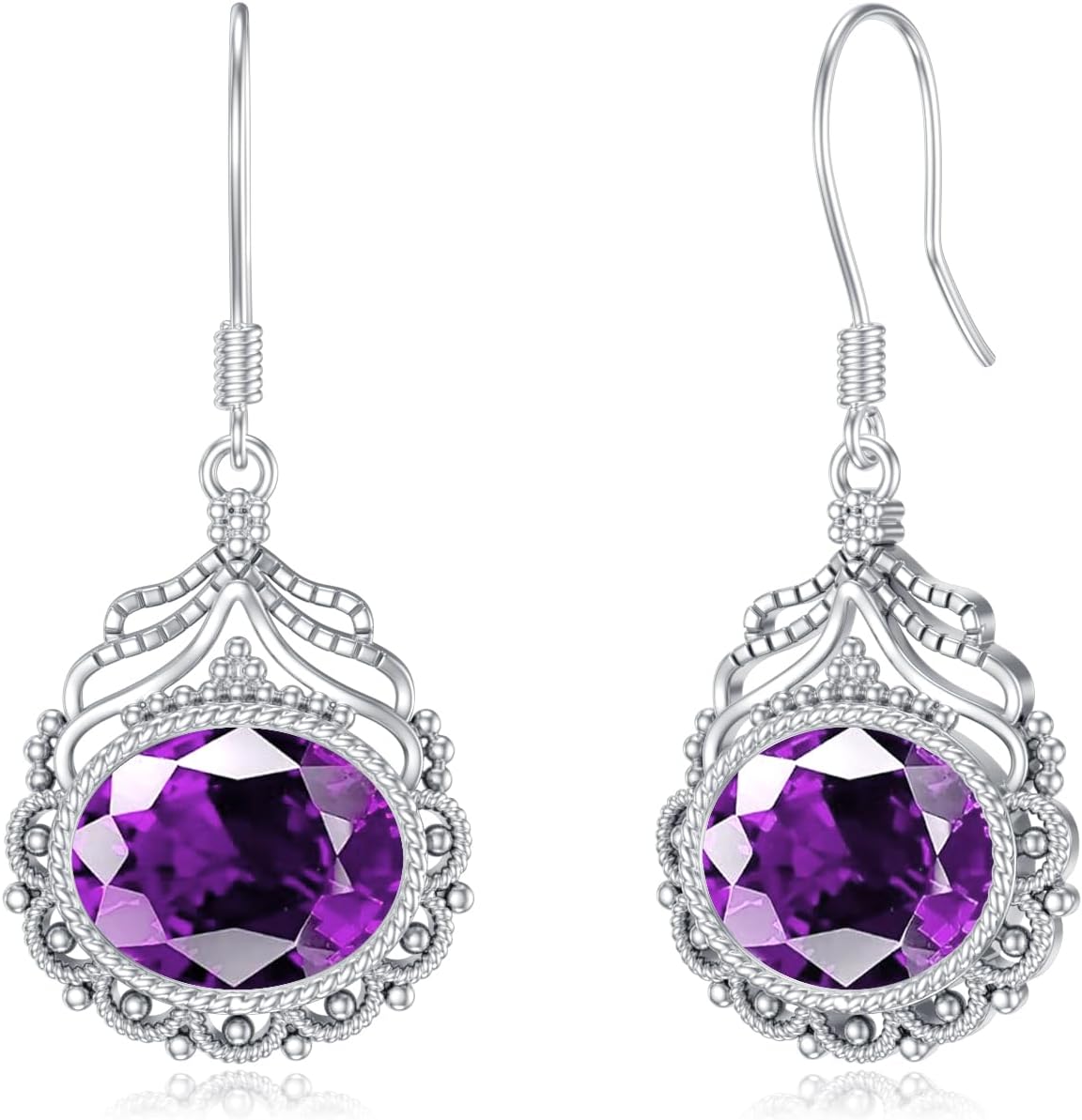 Vintage Birthstone Earrings 925 Sterling Silver Oval-Cut Gemstone Dangle Earrings for Women Her