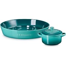 Le Creuset Stoneware Oval Chip & Dip Platter & Mini Cocotte Set, Riviera