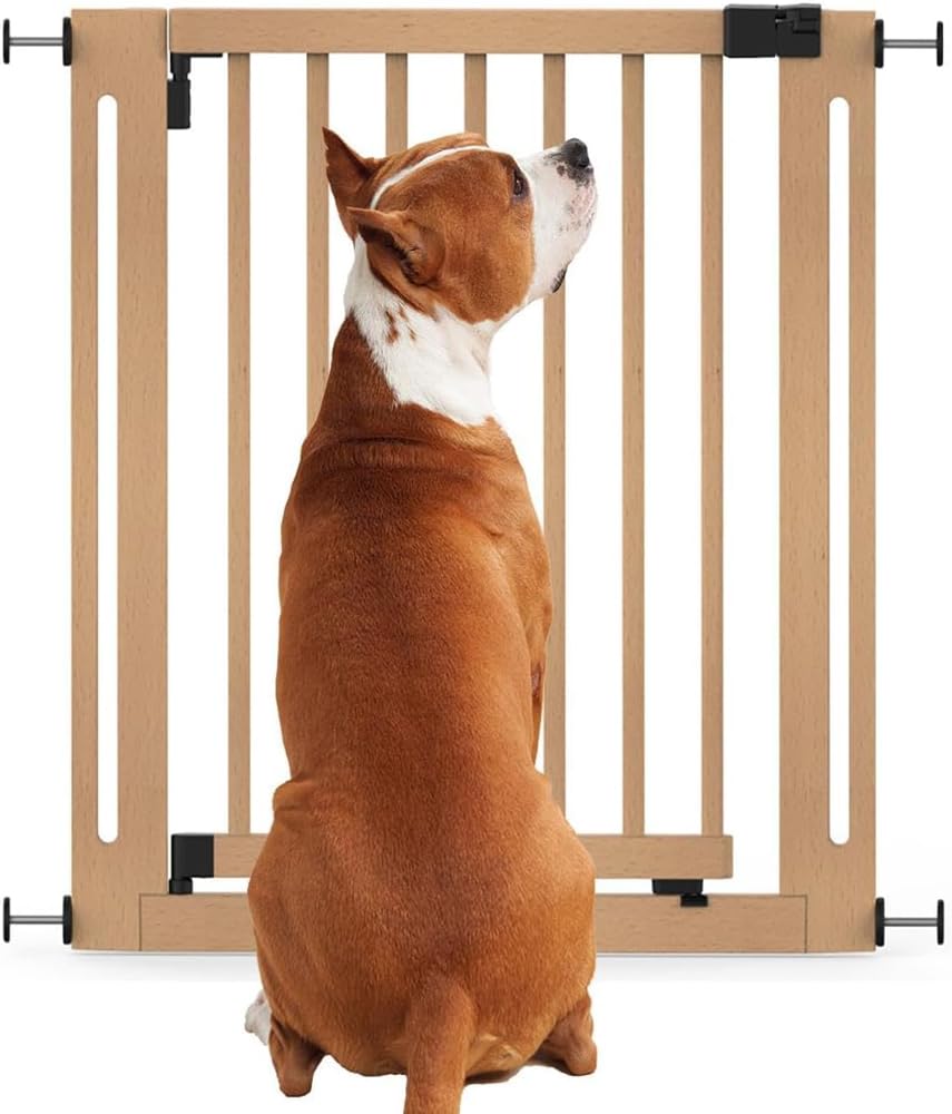 Bettacare Wooden Elegance Dog Gate, Natural, 79cm - 87cm, Pressure Fit Safety Gate, 57cm Extra Wide Doorway, One Piece Extra Wide Gate for Puppy, Dog and Pet, Stylish Design Easy Installation