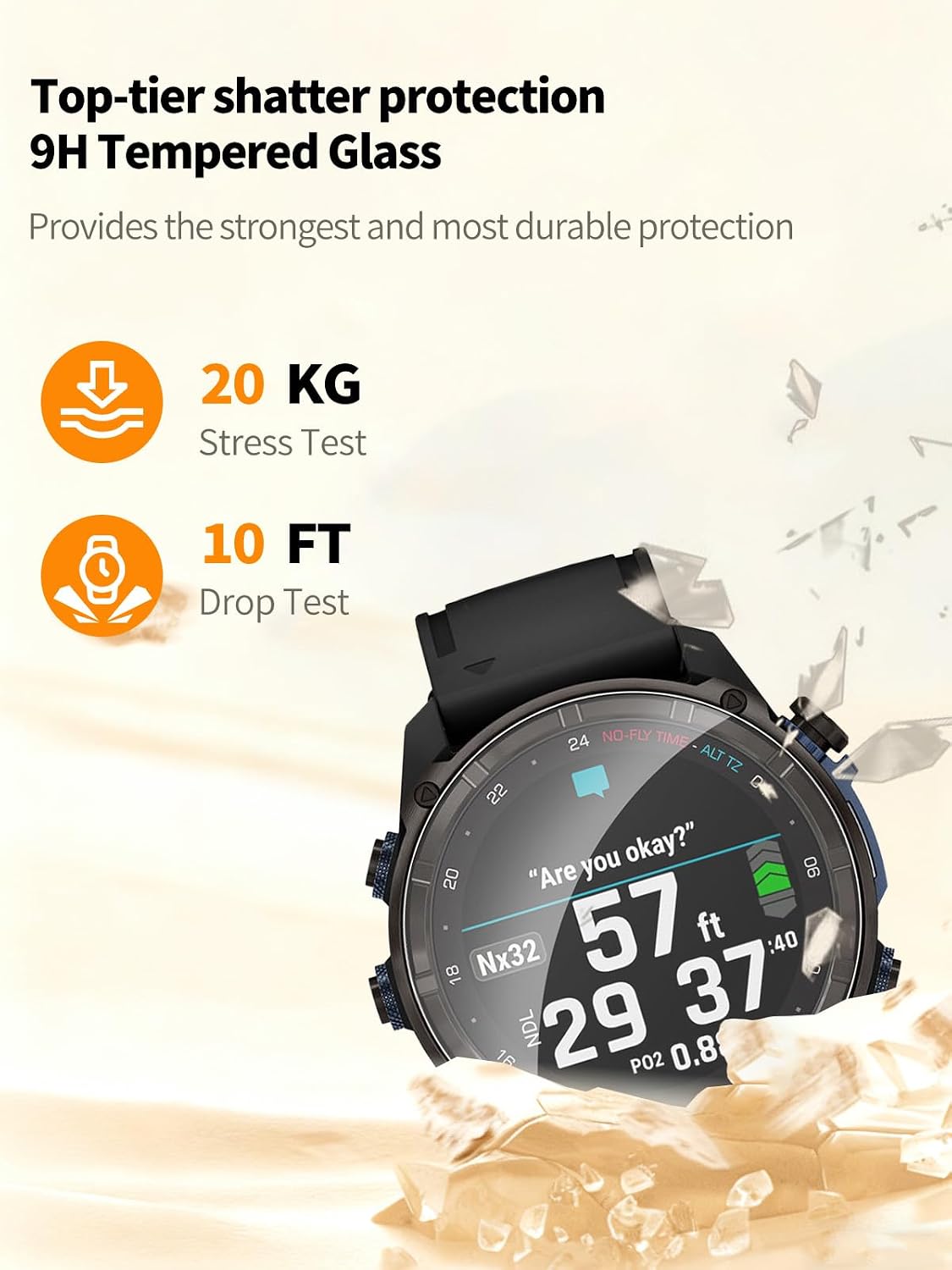 2-Pack Screen Protector for Garmin Descent Mk3i 51mm GPS Smartwatch, 9H Tempered Glass, Drop-Proof, Scratch-Proof, Bubble-Free