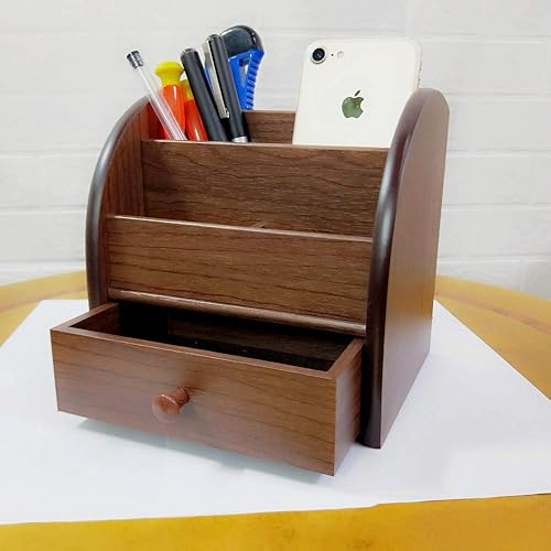 Miniatura 3 de N Organizador de almacenamiento de control remoto con cajón de oficina de madera papelería organización titular de la pluma Necesidades diarias