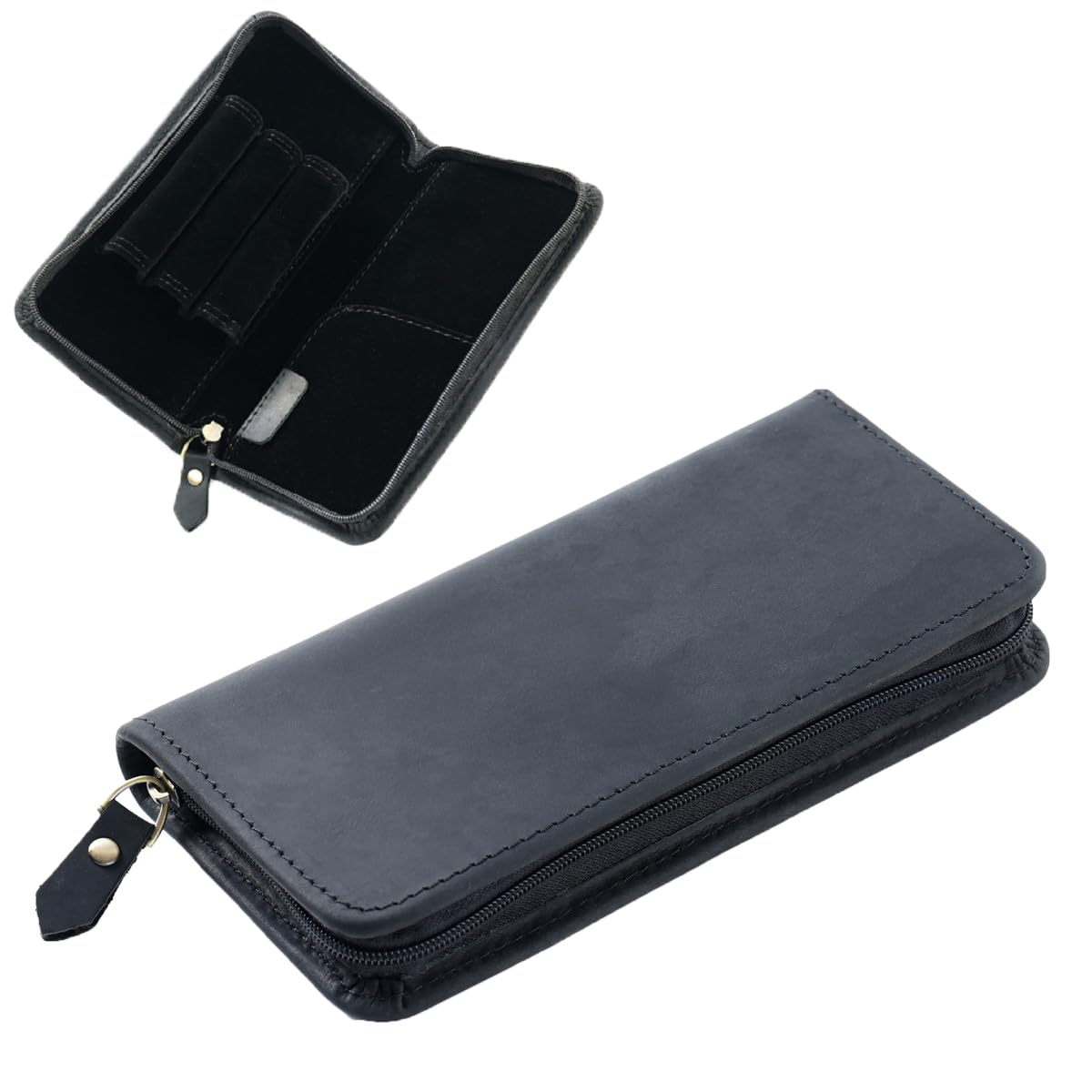 EURYNOME Leather Fountain Pen Holder,Leather Pencil Case Shockproof 3 Divided Slots,Portable Storage Bag for Invoice/Receipt/Cards/Coupon/Tickets