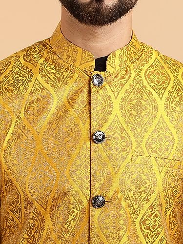 Image of SOJANYA (Since 1958 Men's Silk Blend Kurta Pyjama & Nehru Jacket Combo