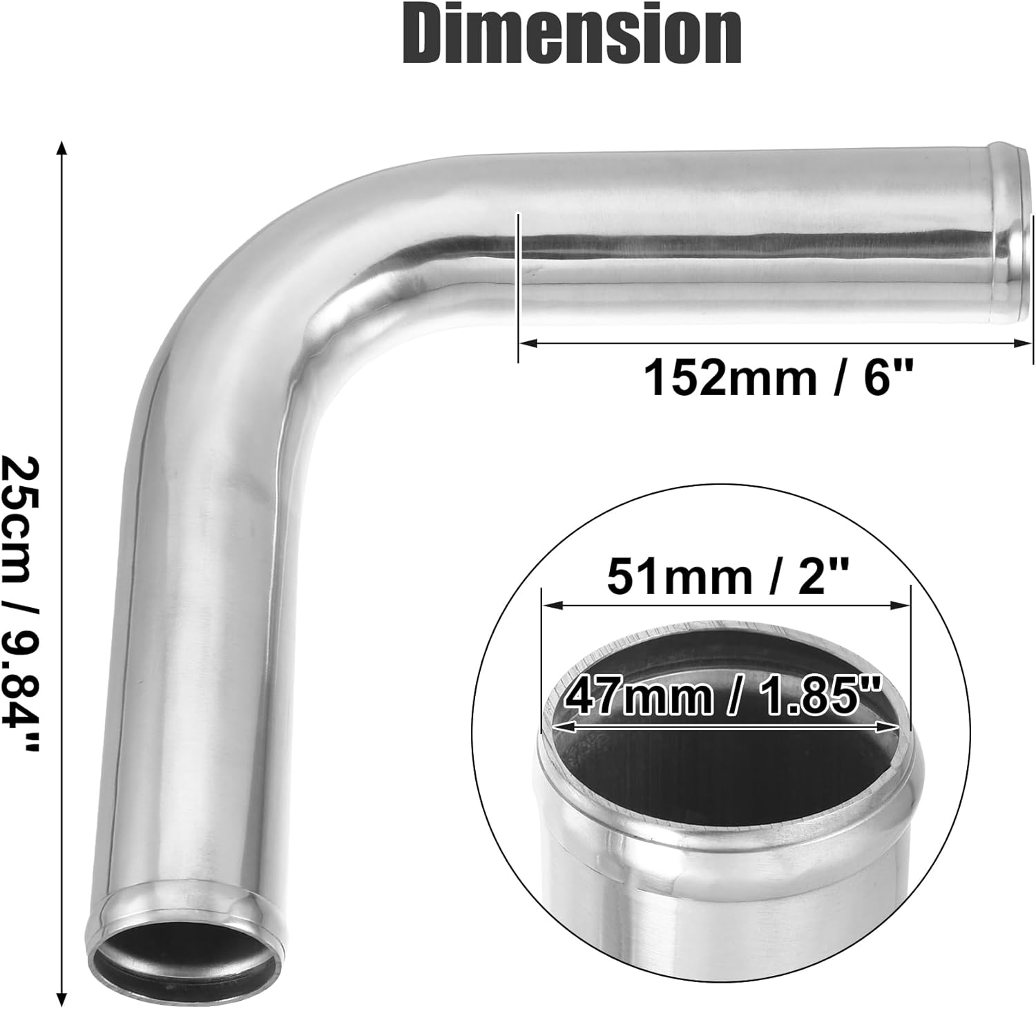 ACROPIX OD 2" 51mm Leg Length 6" 152mm Car Aluminum Alloy Tube Intercooler Pipe 90 Degree Bend Elbow Air Intake Joiners Tubing - Pack of 2
