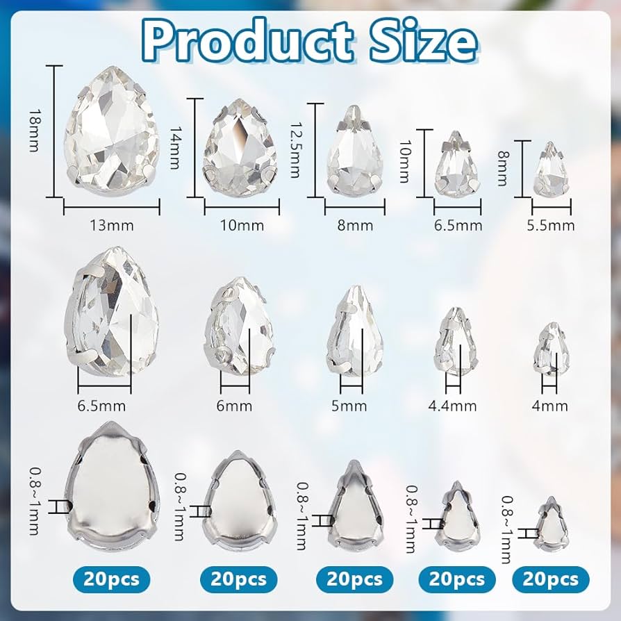 Amazon.co.jp: OLYCRAFT 100個5サイズ 縫い付けラインストーン