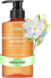 KUNDAL Caffeine hair Korean Hair Care Shampoo, 16.9 Fl Oz - Sulfate Free, Menthol & Botanical Extracts, For Fuller Looking Hair, Refresh & Manageability (Herb Mint (Beer Yeast))