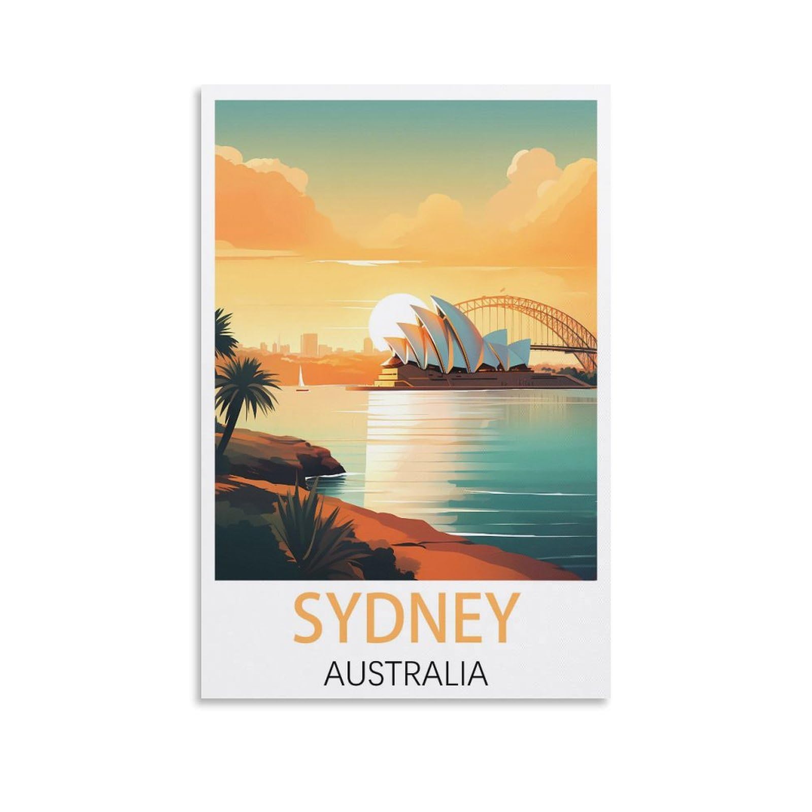 Javon Unframe-Style Sydney Australia Vintage Travel Poster 08X12inch(20X30cm) Canvas Art Poster And Wall Art Picture Print Bedroom Decor