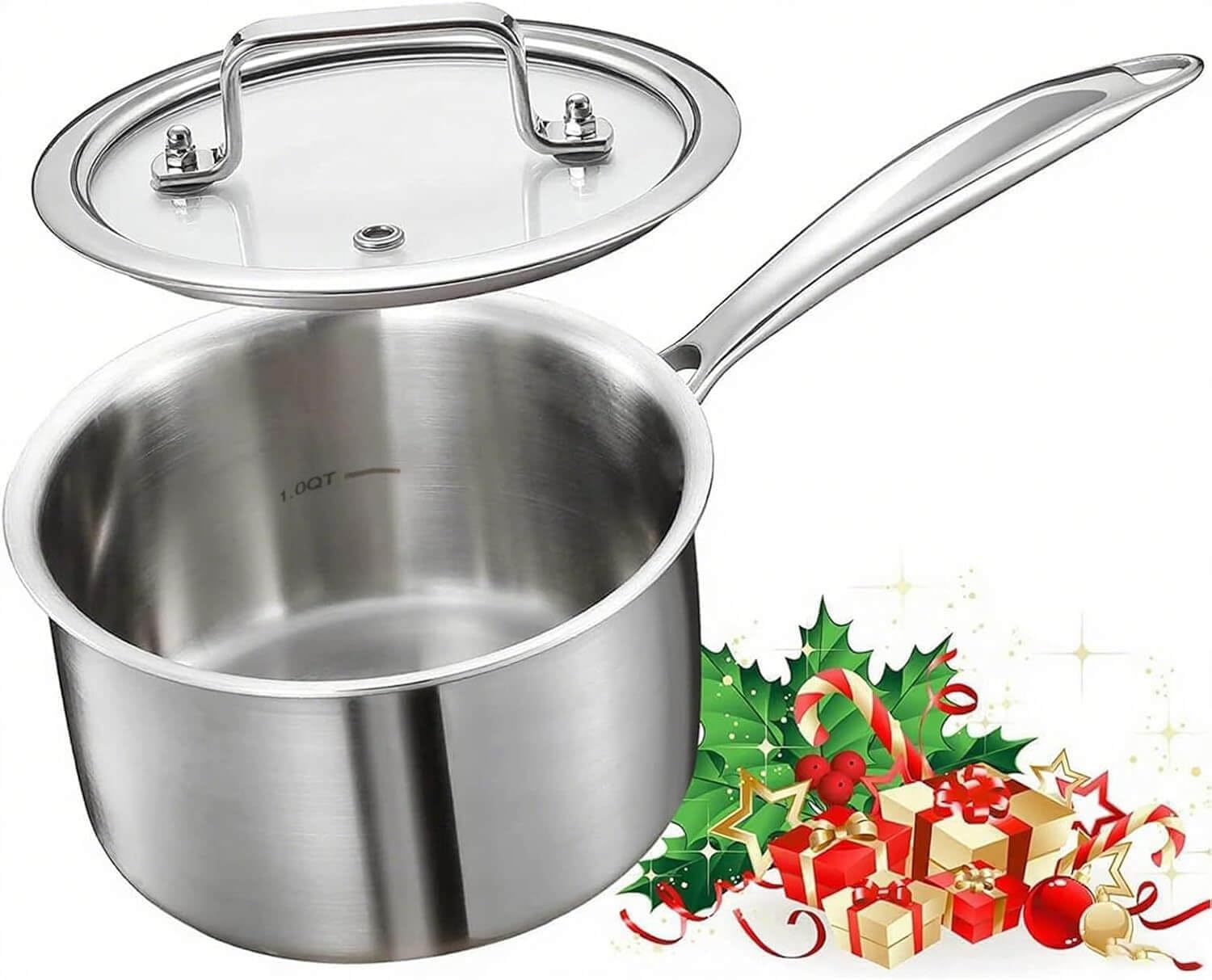 Nontoxicook Professional 16cm 1.9L Uncoated Tri-Ply Saucepan with Glass Lid