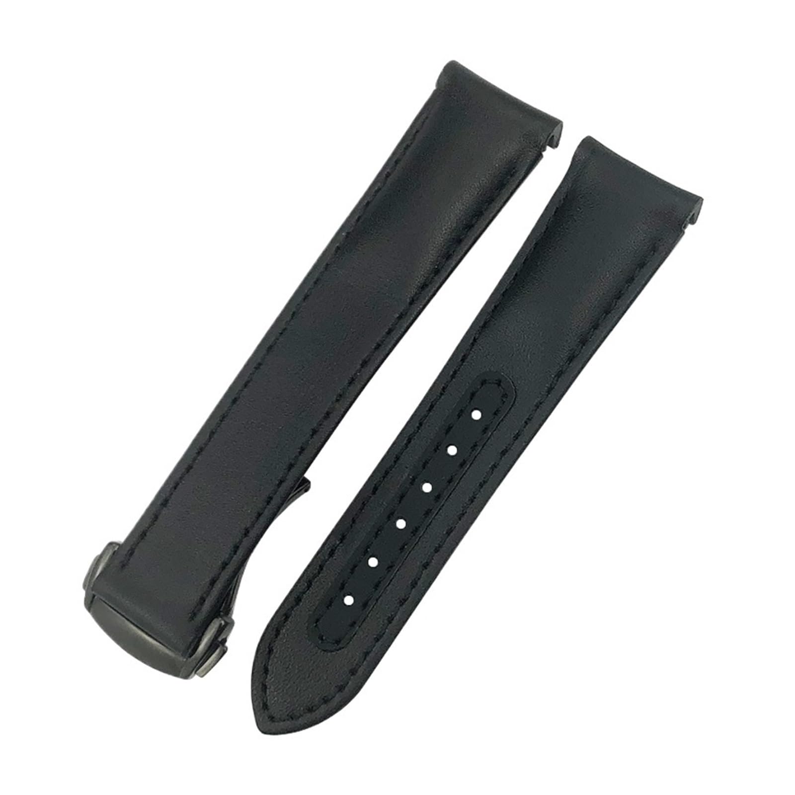 Compatible With 19mm 20mm 21mm Curved End Cowhide Real Leather Watchband Compatible With Omega Seamaster 300 AQUA TERRA AT150 Speedmaster Watch Strap(Black black,20mm,With Buckle)