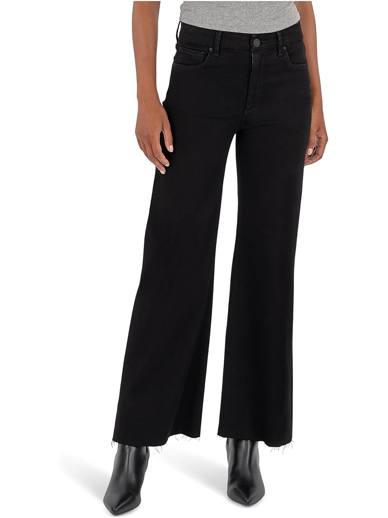 Black KUT from the Kloth Petite Meg High Rise Fab Ab Wide Leg Raw Hem-long Inseam