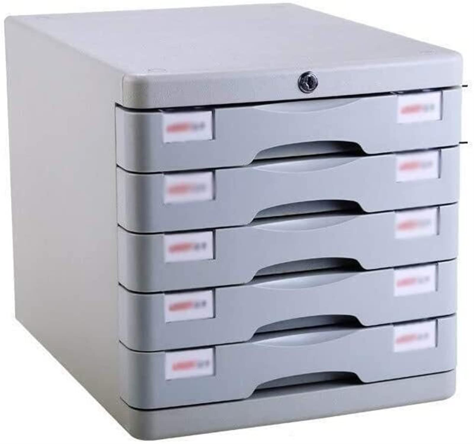 SaryEdge Office Plastic Filing Cabinet with Locking Drawer Data Cabinet Filing Organizer File Storage Cabinet 5 Layers,Grey-5