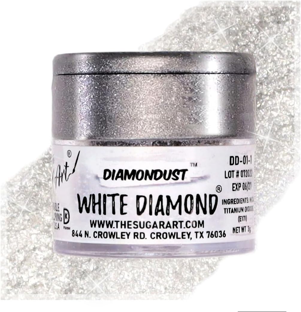 White Diamond Edible Glitter for Drinks, Cocktails, Cake Decorating, Strawberries, Chocolates & More | No Taste | 4g | 100% Food-Safe | Kosher, Vegan, Gluten & Nut Free | DiamonDust by The Sugar Art