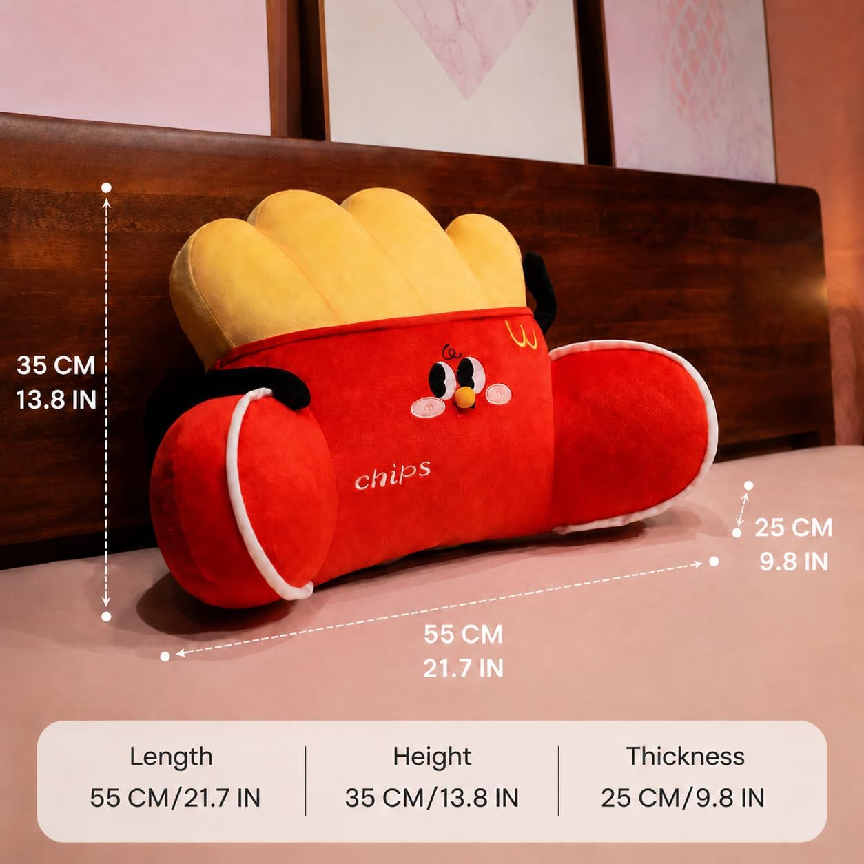Ergonomic Lumbar Support Pillow Multi-Use Reading Pillow Comfortable Cushion Hamburgers Food Back Support Pillow with Washable Cover for Bed Sofa Office Chair Car Seat (French Fries)