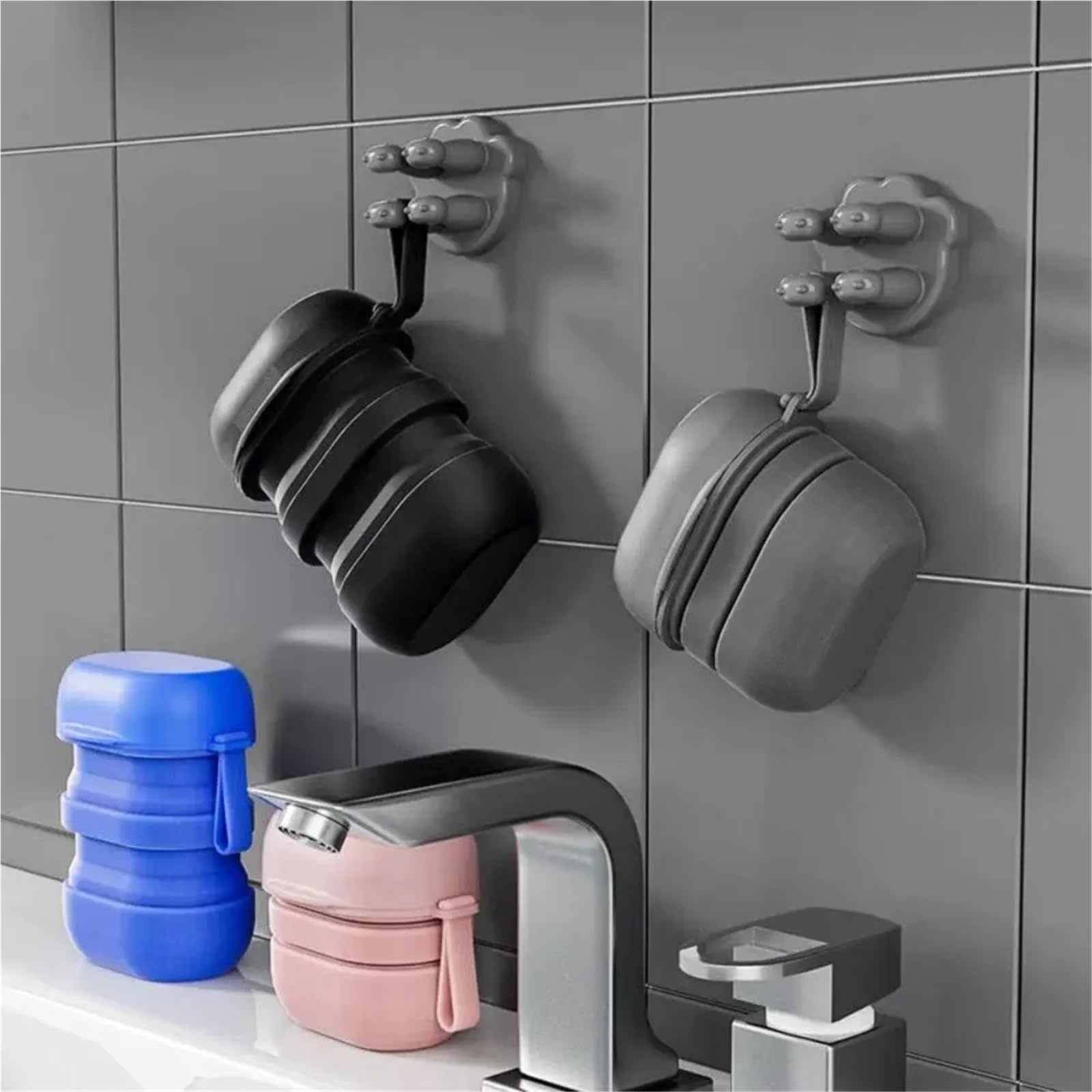 Jabonera Antideslizante, Bandeja de Mango Drenaje Caja jabón Silicona Multicolor 4 Piezas. Plegable al Aire Libre(Black)
