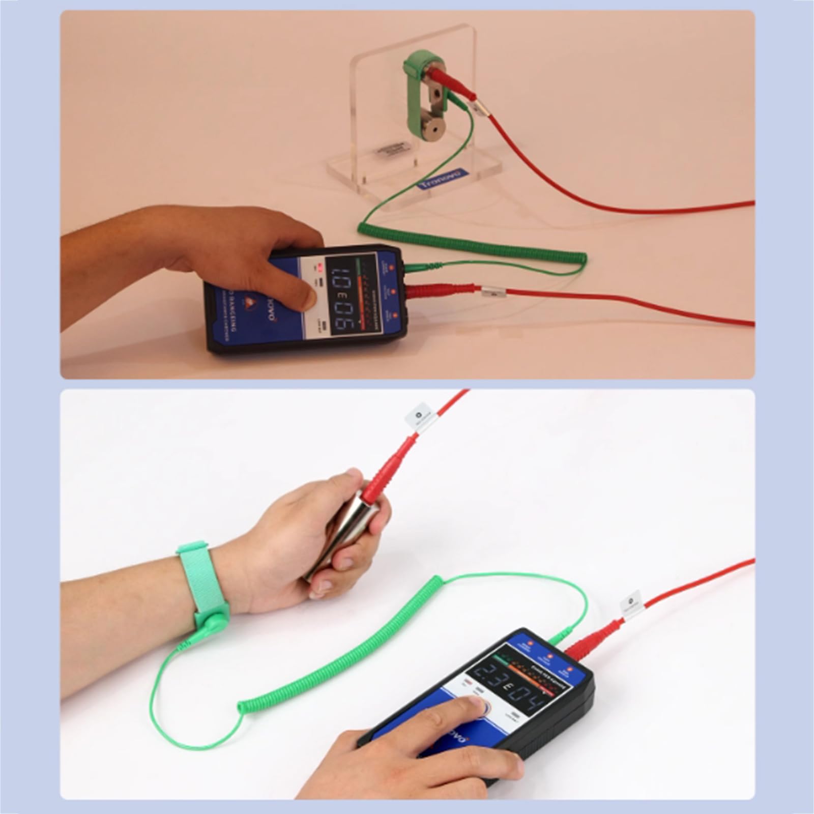 Medidor De Resistencia Superficial, Probador De Resistividad Antiestático, con 2 Martillos Pesados, Cables De Prueba, Pantalla LCD, Rango Automático, para Recubrimientos