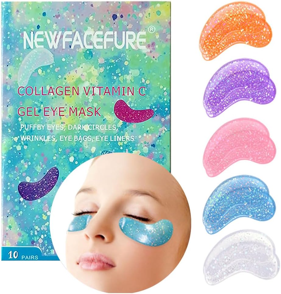 Under Eye Patches for Puffy eyes, 10Pairs eye gel pads for Dark Circles and Puffiness, hydrating Eye Mask for Wrinkles Anti Aging Eye Bags Moisturizing, Natural vitamin C undereye Care Gifts for Women