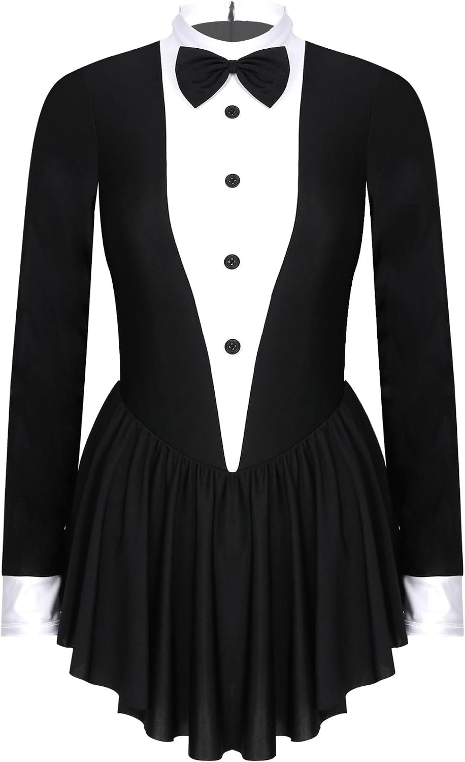Women Balck White Contrast Color Tuxedo Costume Ballroom Latin Dance Dress Long Sleeve Modern Ballet Dancewear
