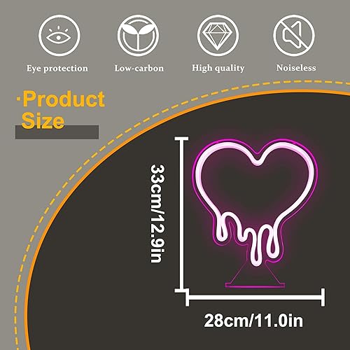 Miniatura 5 de Letreros de neón de corazón fundido para decoración de pared, espejo de maquillaje acrílico con forma de corazón LED que gotea, letreros de neón con