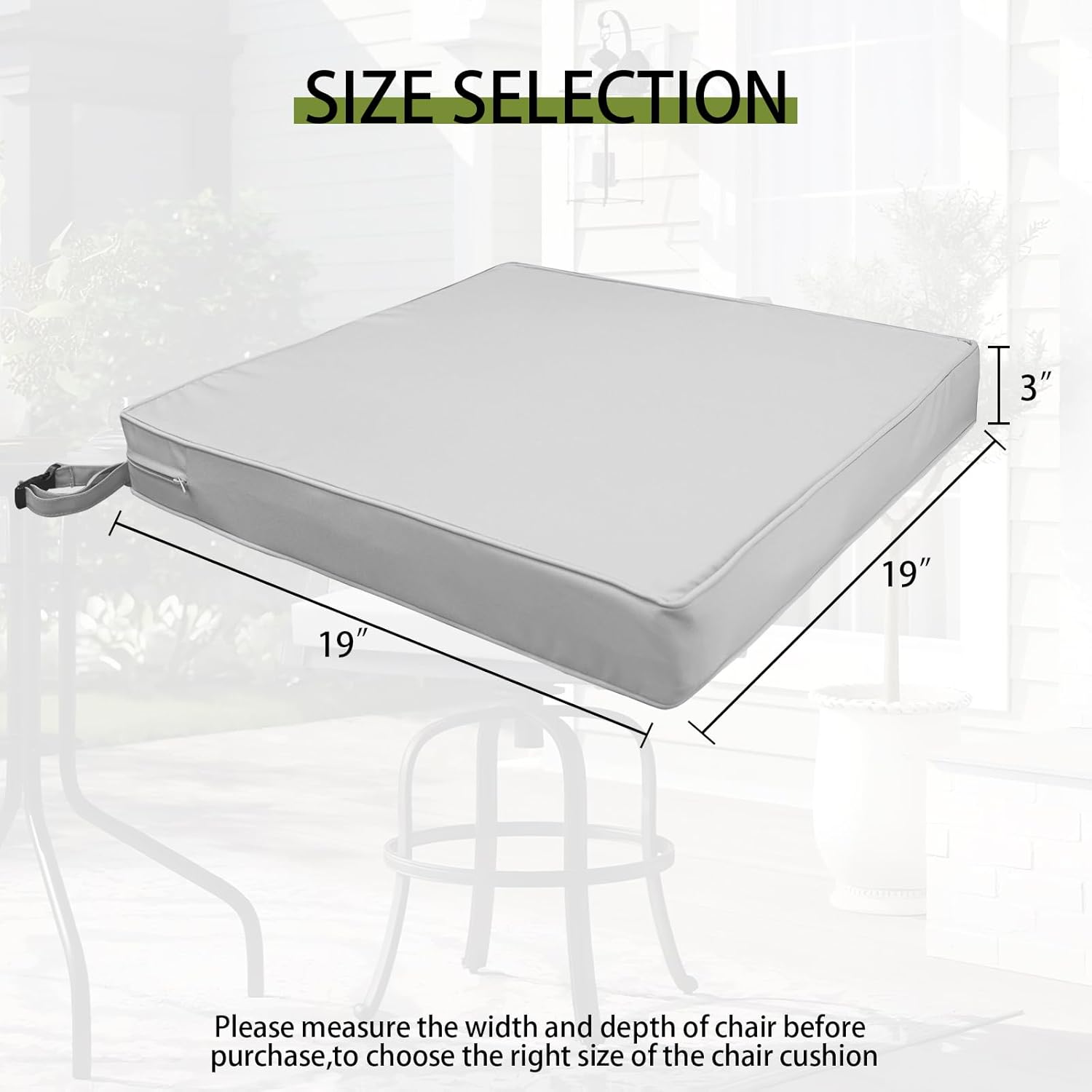 Patio Chair Cushions 19" x 19" x 3", Waterproof Outdoor Seat Cushions for Patio Furniture, Square Chair Pads with Adjustable Straps for Garden Sofa Couch, Set of 2, Gray