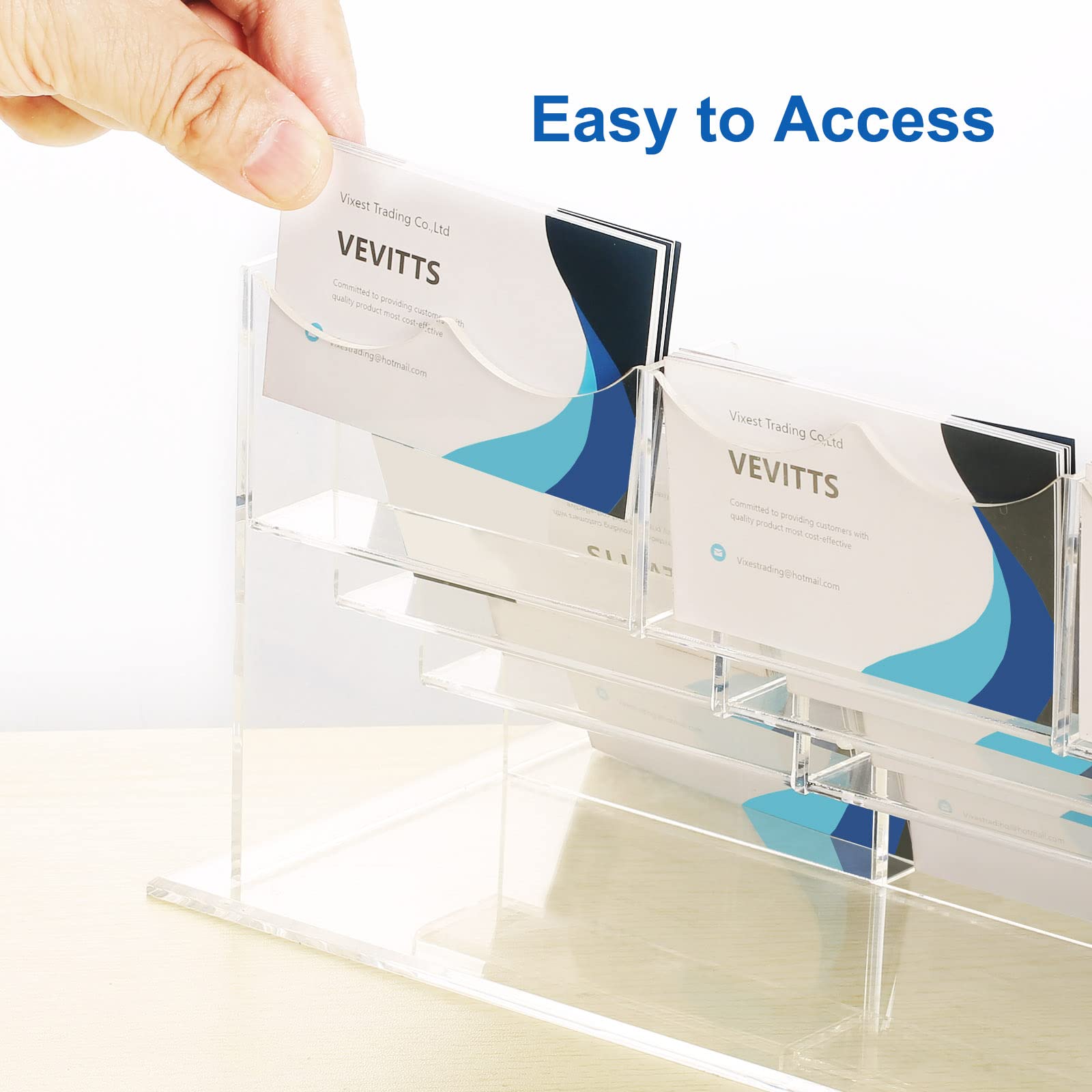 Vevitts Soporte acrílico para tarjetas de negocios para escritorio, 12 ranuras, 4 niveles, juego de soporte acrílico transparente para tarjetas de visita, capacidad para aproximadamente 600 tarjetas