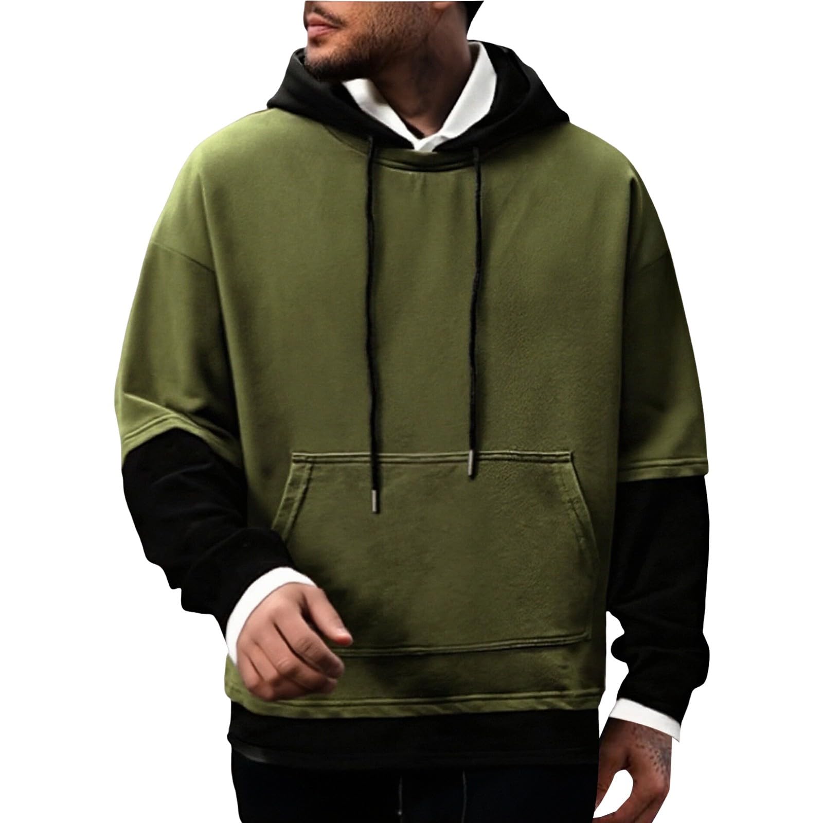 Sudaderas con Capucha Corta Sudadera Oversize Estilo Patchwork para Hombre, Nueva Otoño Juveniles (Blackish Green, XL) Ropa De Verano Chaquetas Hombre Camiseta Ciclismo Boxeo Muscle Fit