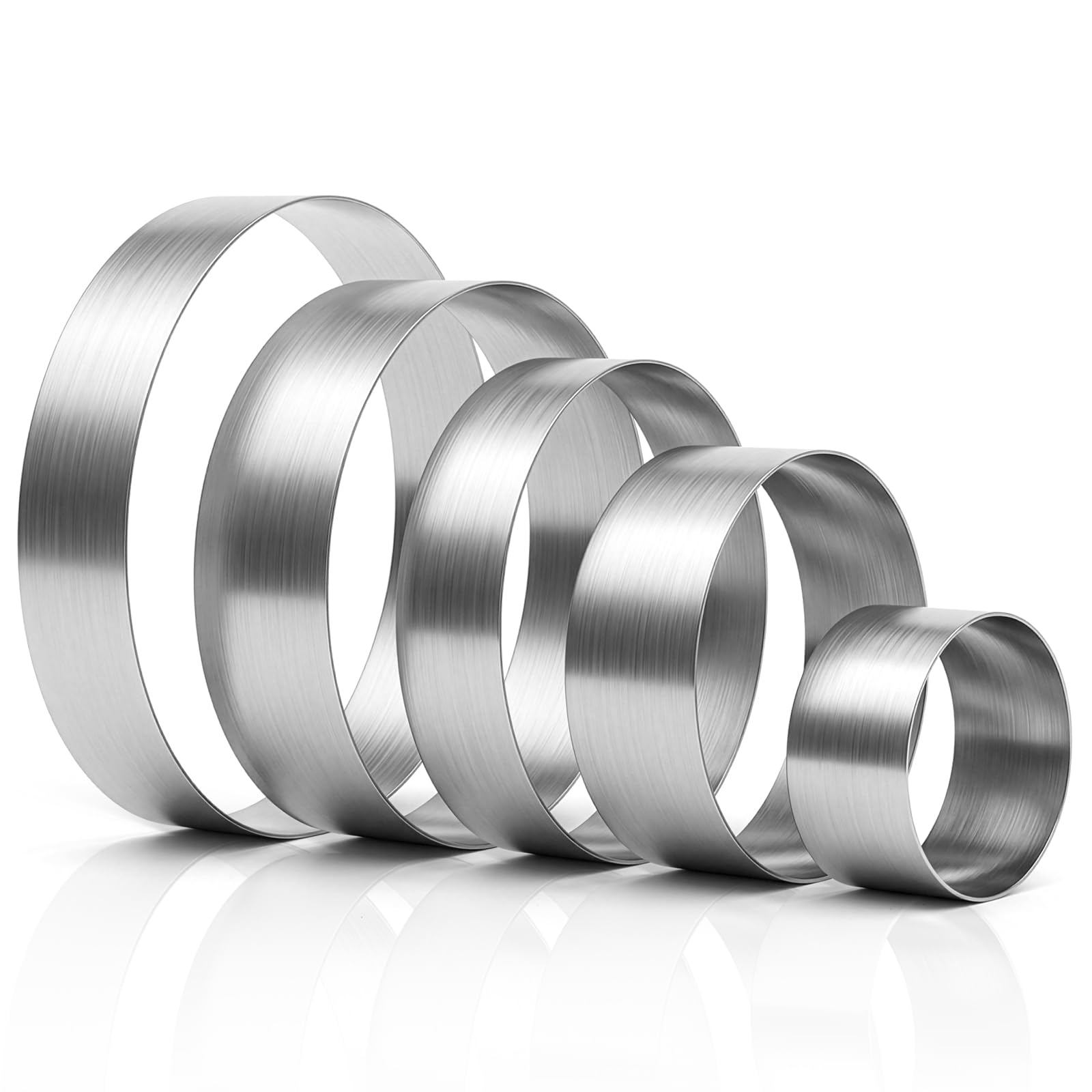 Fasmov Juego de 5 anillos redondos para tartas, anillos de acero inoxidable para tartas de mousse, anillos de hornear de 4 a 12 pulgadas, moldes redondos para pasteles, anillo de repostería para