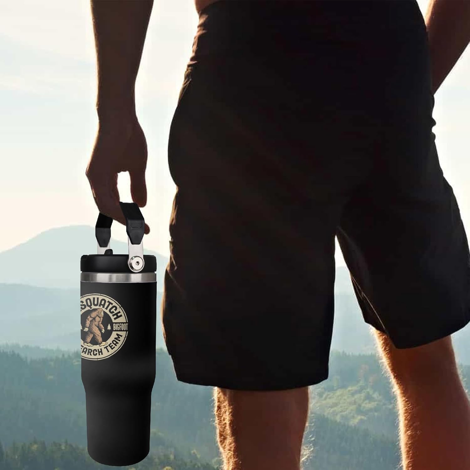 30oz Big/foot Tumbler with Top Handle and Flip Straw Sasquatch Gifts Cup for Dad Father's Day Birthday Christmas Gifts for Men - Image 6