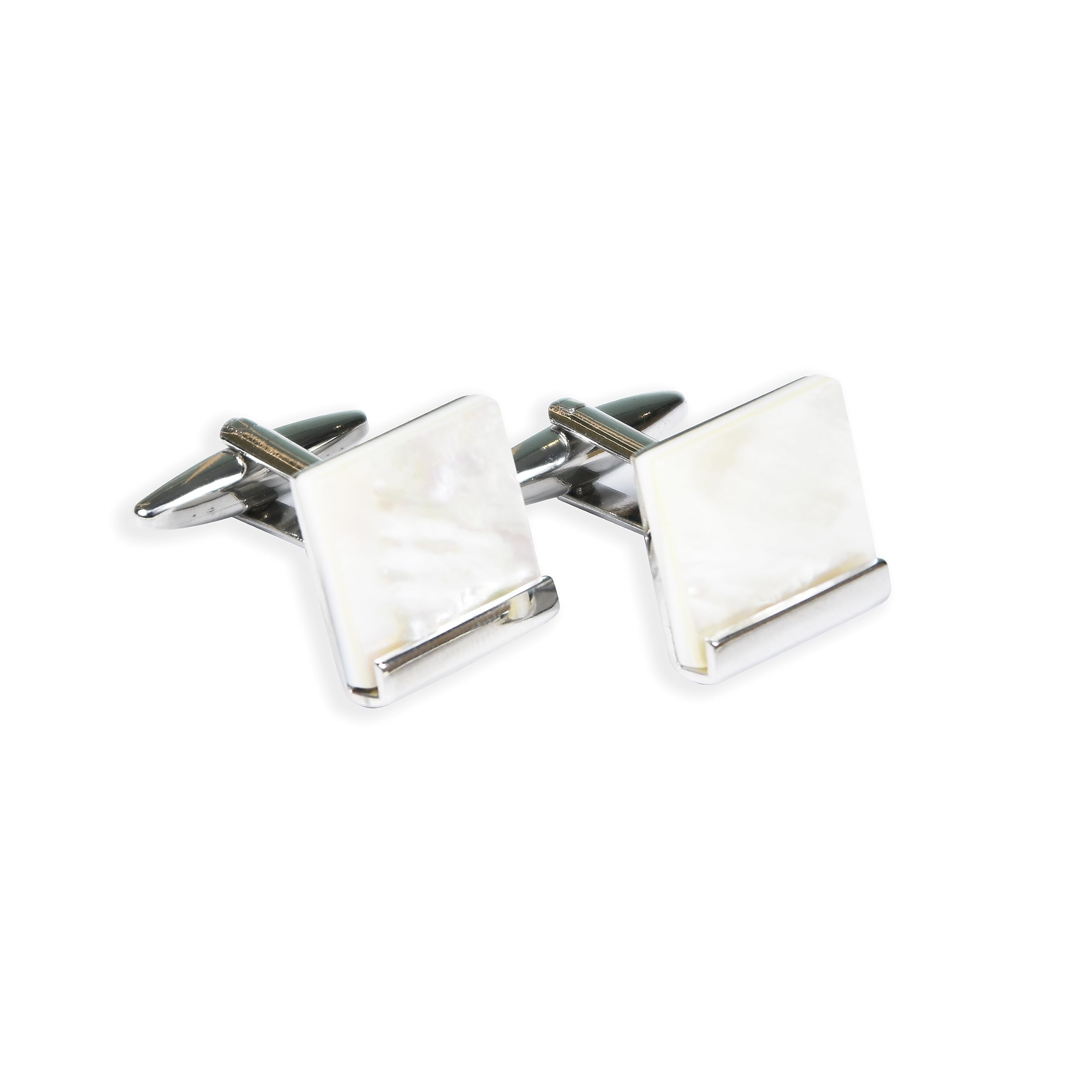 Amelia White Marble Cufflinks | Cufflinks For Men | Stylish Formal Cufflinks | Square Cuff Links for Men, std, Metal