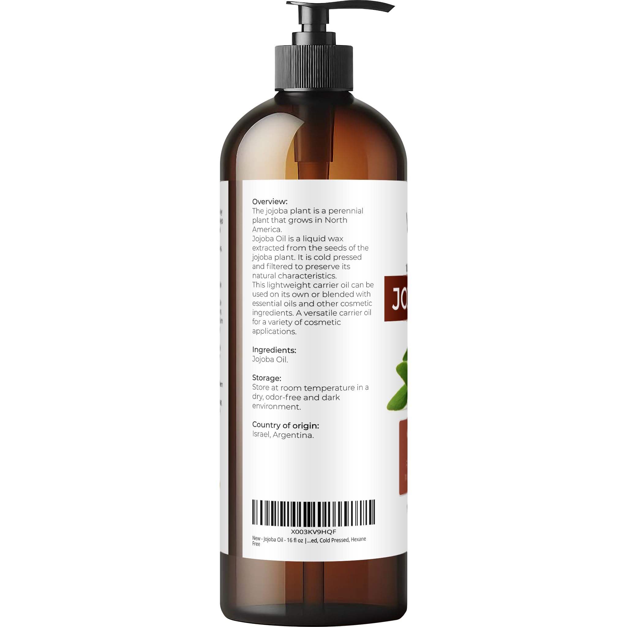 Jojoba Oil 16 uncji | 100% czysty i naturalny olej po prysznicu, złoty, nieokreślony, zimny, heksanowy