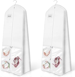 WSSROGY 72" Long Wedding Dress Garment Bag Cover for Gowns Women with 10'' Gusseted Dress Bags 4 Pocket (White 2 Pack)