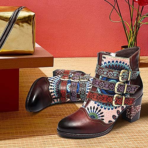 Amazon.com: Gracosy Botas de tobillo para mujer, estilo vintage, de piel,  con patrón de bohemia con hebilla con cremallera, botas cortas, 9 M US :  Ropa, Zapatos y Joyería