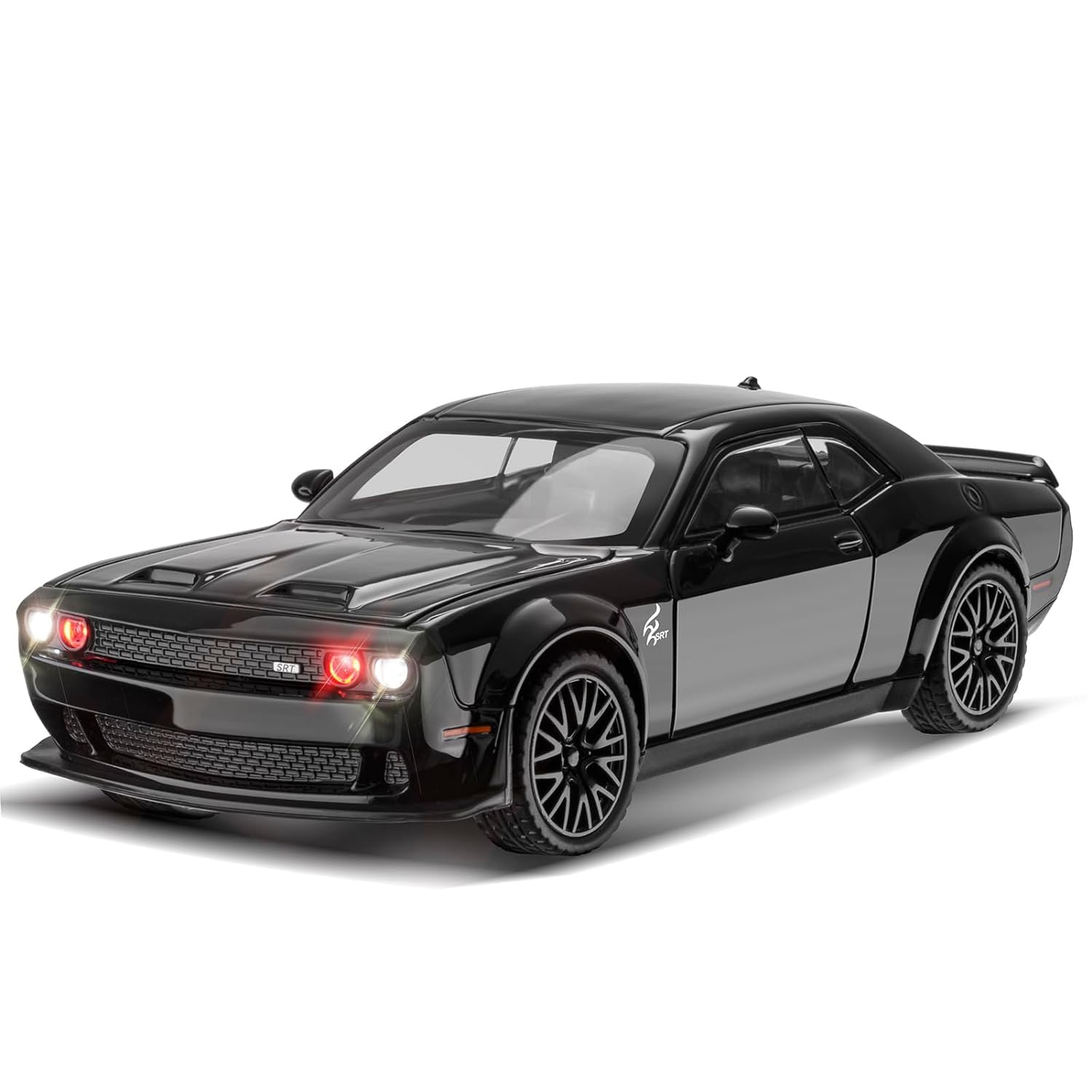 Dodge Challenger SRT 1:24 Scale Diecast Model Car (Black) | Premium Metal Body | Pull Back Action | Openable Doors | Realistic Sports Collectible Toy for Kids & Adults