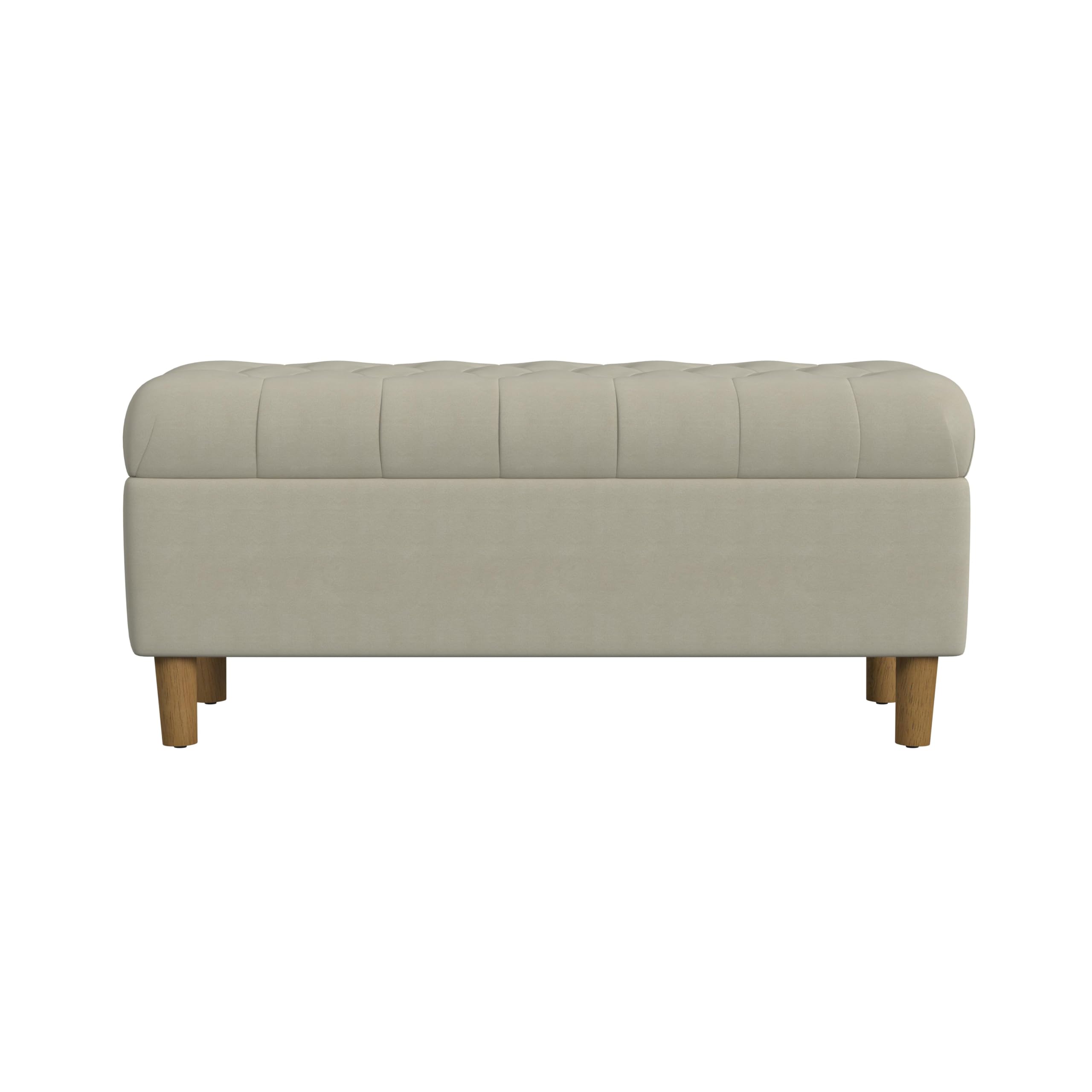 HomePop Home Decor | Tufted Ainsley Button Storage Ottoman Bench with Hinged Lid | Ottoman Bench with Storage for Living Room & Bedroom,Fawn Gray Velvet
