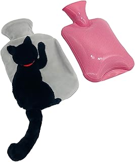 sac taske 湯たんぽ 猫 お湯 ゆたんぽ 冷え対策 防寒グッズ エコ 省エネ カバー付き (ブラック)
