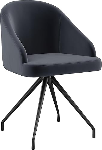 Martha Stewart Sora Silla giratoria estacionaria con brazos inclinados para oficina en casa en terciopelo gris con marco de bronce aceitado