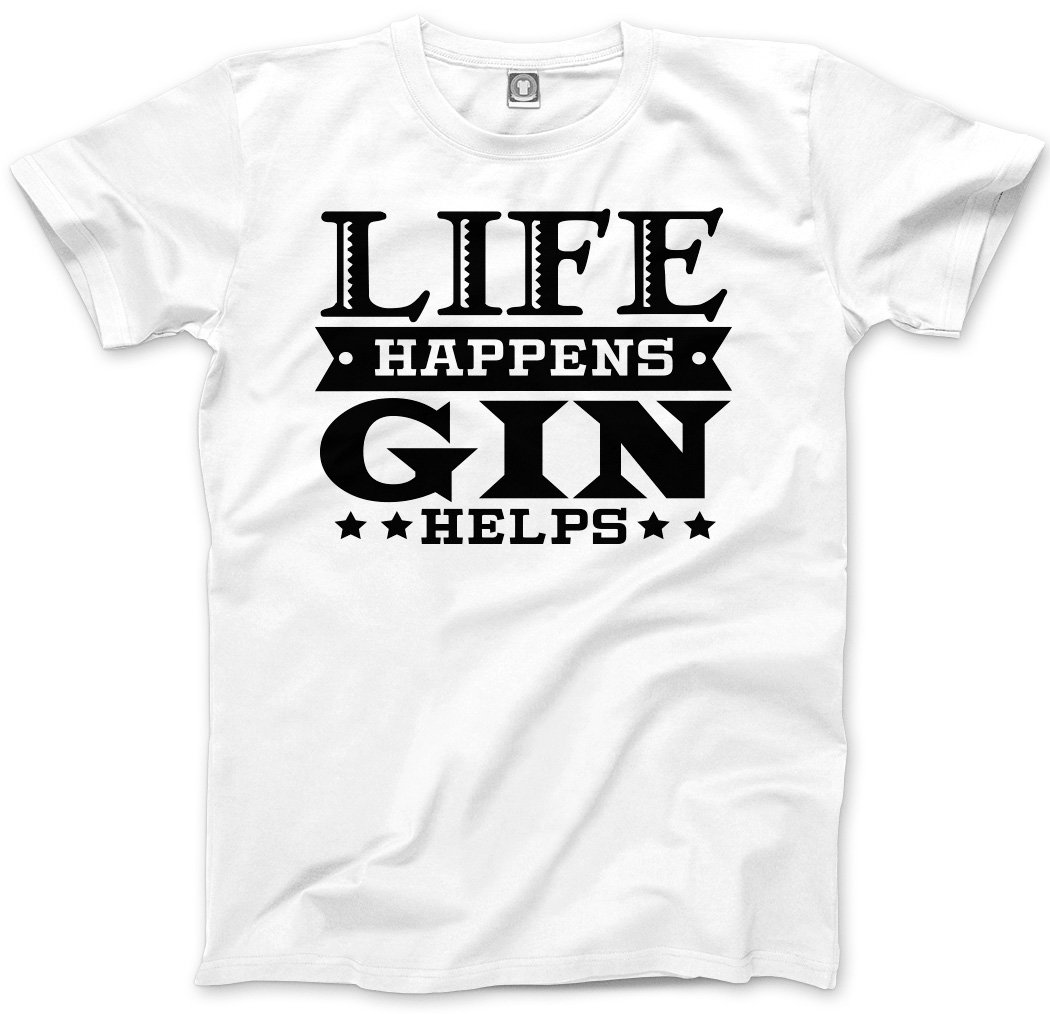 HotScamp Life Happens Gin Helps Men's Unisex T-Shirt - White X-Large